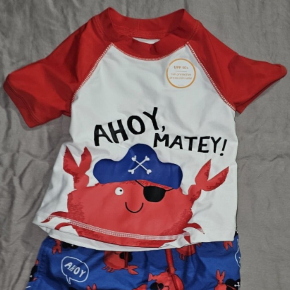 NWoT Carters Ahoy Matey Infant Swim Rash Guard and Swim Trunks 9M